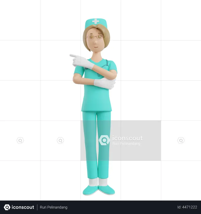 Female Nurse showing left side hand gesture  3D Illustration