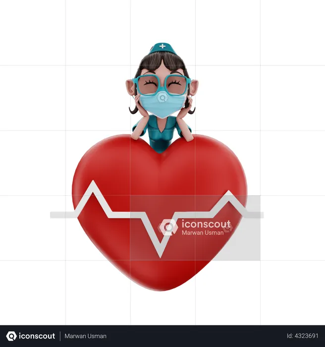 Female nurse standing with heart  3D Illustration