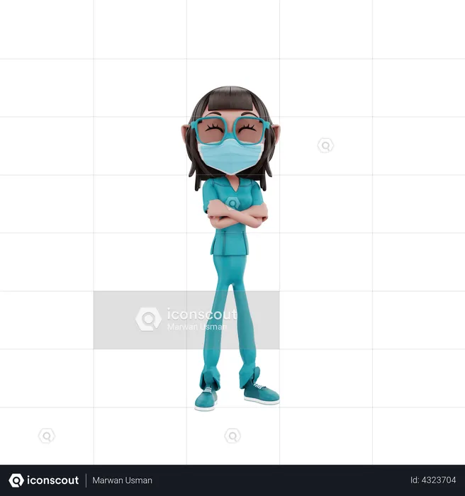 Female Nurse With Face Mask  3D Illustration