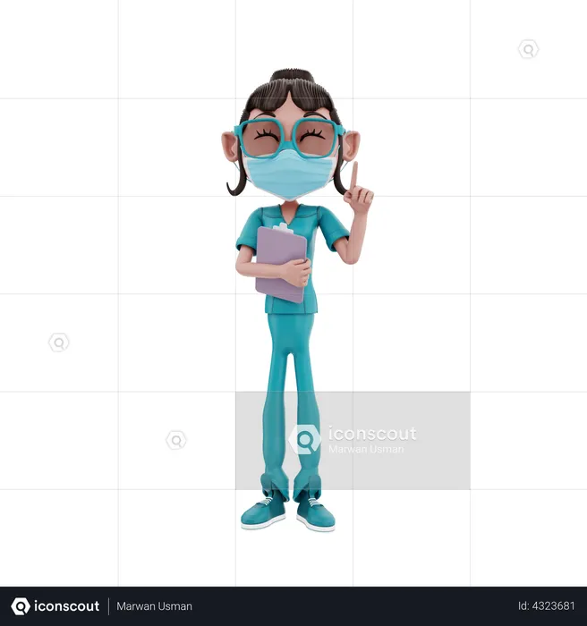 Female Nurse with patient report raising one finger  3D Illustration