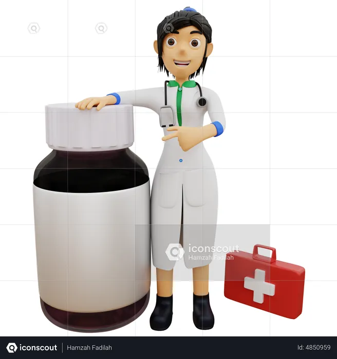 Female physician giving medication  3D Illustration