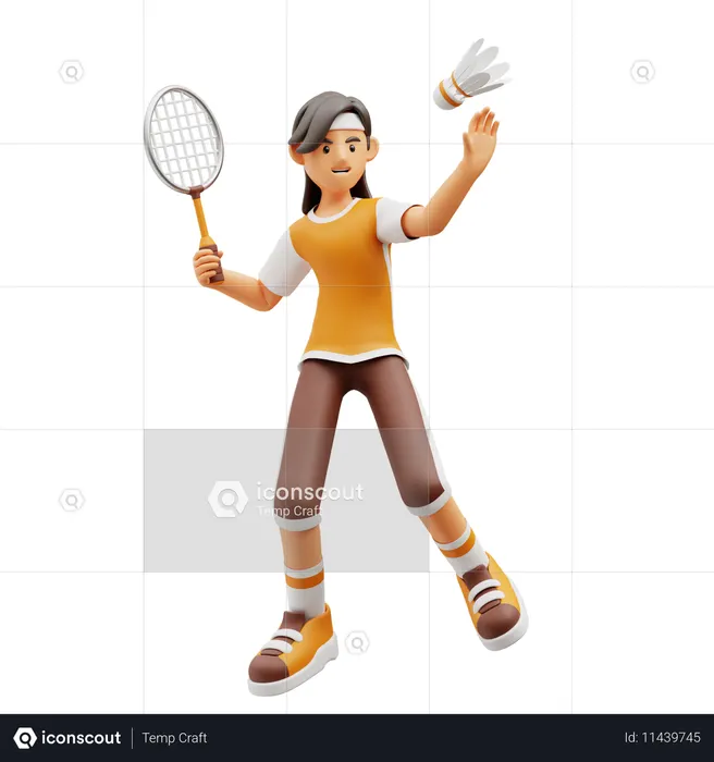 Female Player Playing Badminton  3D Illustration