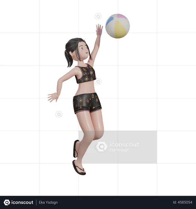 Female playing volleyball on beach  3D Illustration