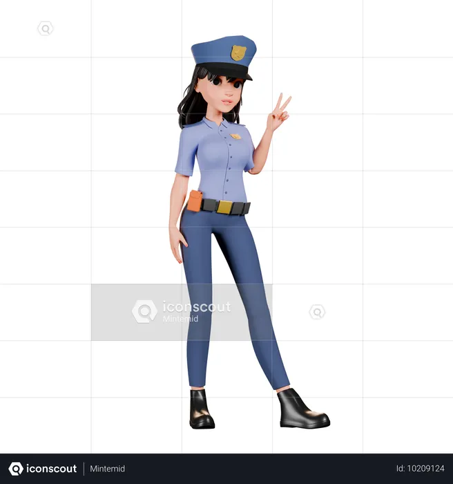 ピースサインをしている女性警察官  3D Illustration