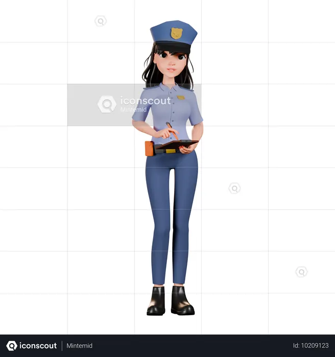 メモを取る女性警察官  3D Illustration