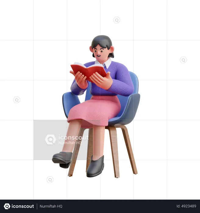 Female Reading A Book While Sitting On Chair  3D Illustration