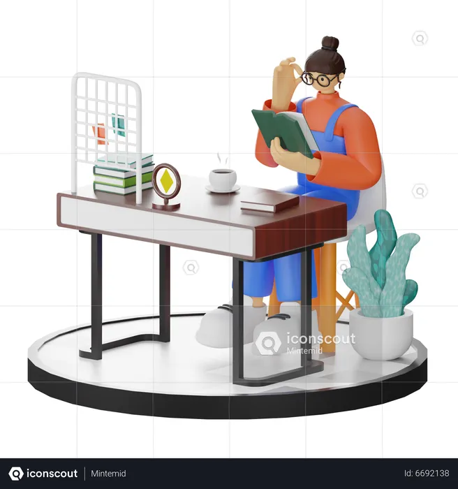 Female Reading Book  3D Illustration