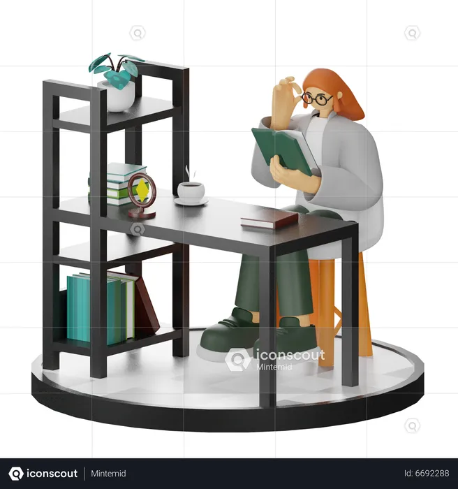 Female Reading Book  3D Illustration