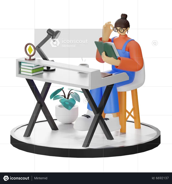 Female Reading Book  3D Illustration