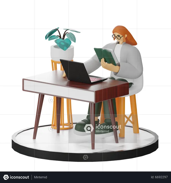 Female Reading Book  3D Illustration