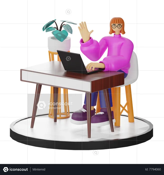 Female Saying Hi at desk  3D Illustration