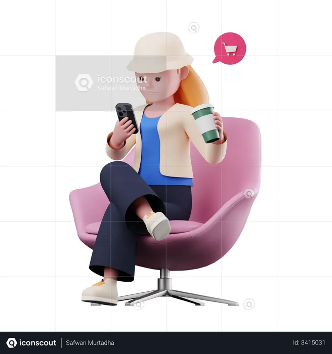 Female Shopping on Phone  3D Illustration