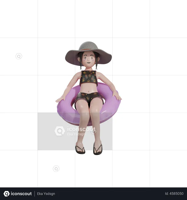 Female sitting on floating balloon  3D Illustration