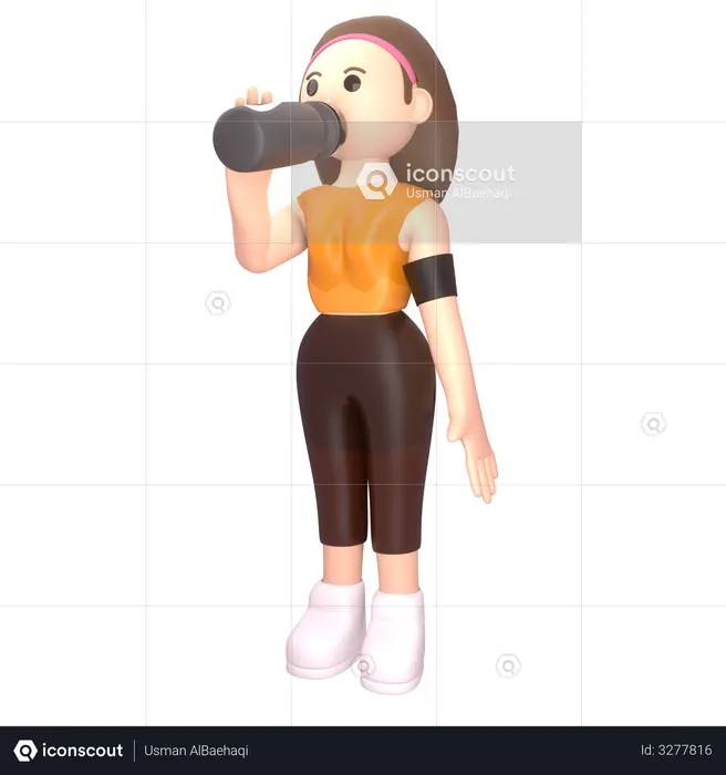 Female sportsperson drinking energy drink  3D Icon