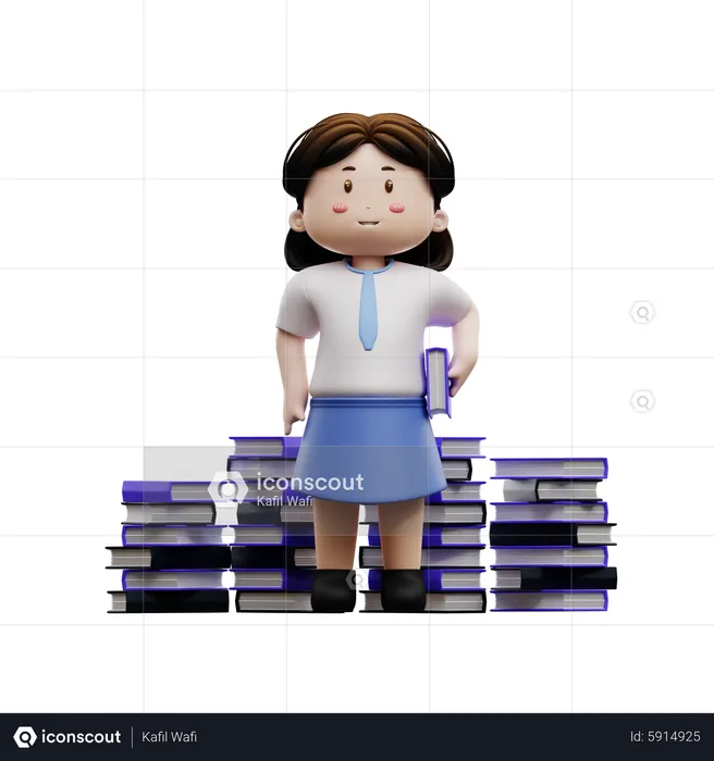 Female student holding a book  3D Illustration
