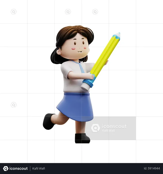 Female student holding a pencil  3D Illustration