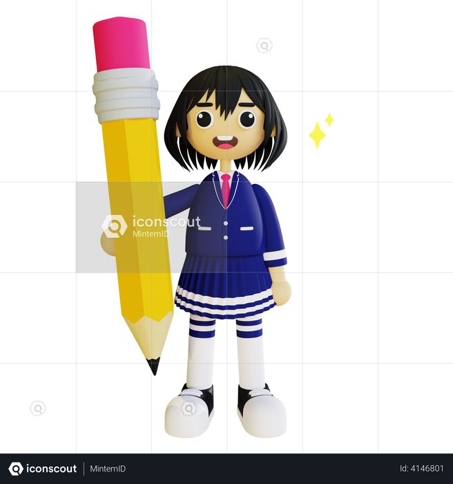 Premium Female student holding pencil 3D Illustration download in PNG, OBJ or Blend format Premium Female student holding pencil 3D Illustration download in PNG, OBJ or Blend format