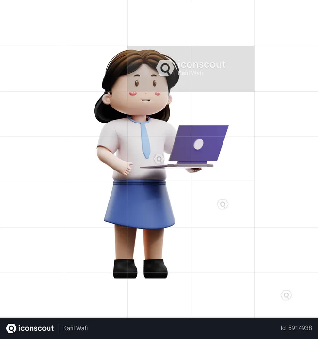 Female student playing laptop  3D Illustration