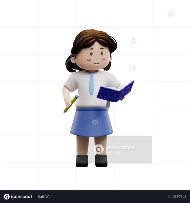 Female student reading a book  3D Illustration