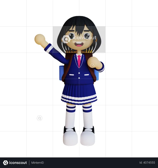 Female Student waiving her hand  3D Icon