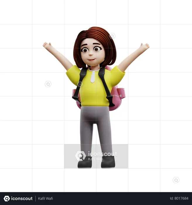Female student wearing school bag  3D Illustration