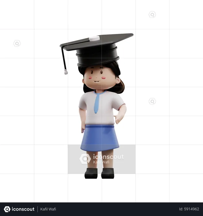 Female students wearing graduation caps  3D Illustration