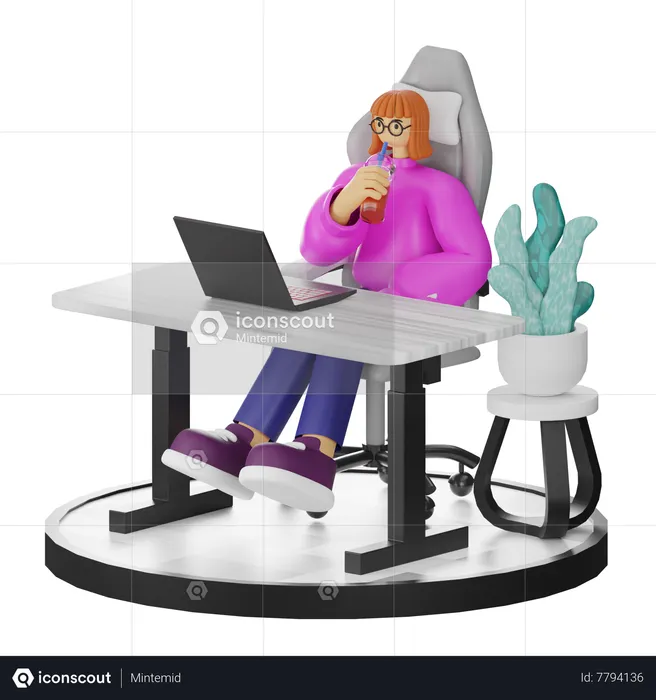 Female Taking Coffee Break After Work  3D Illustration