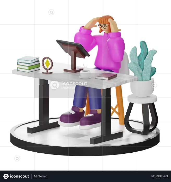 Female Thinking Of Ideas At Work  3D Illustration