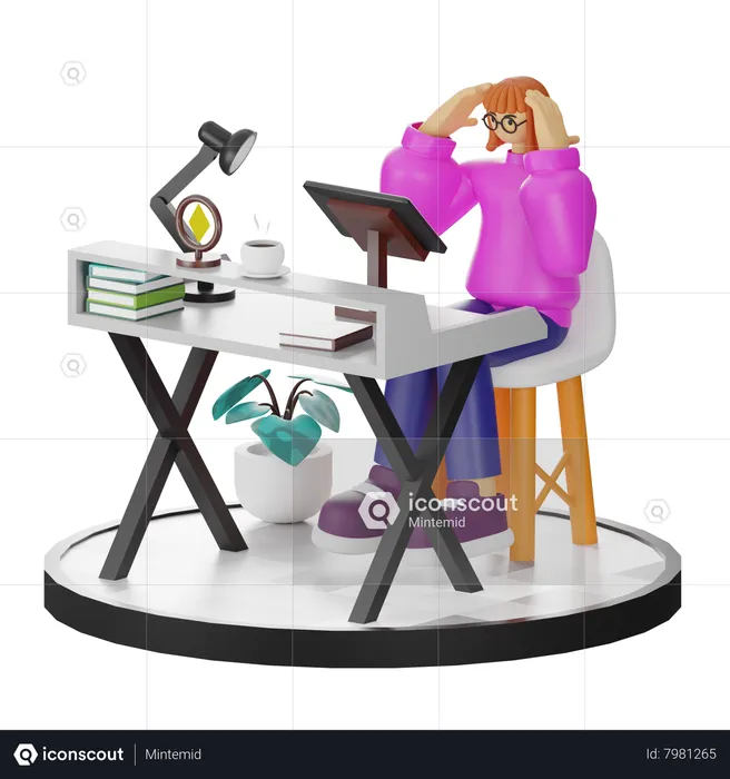 Female Thinking Of Ideas At Work  3D Illustration