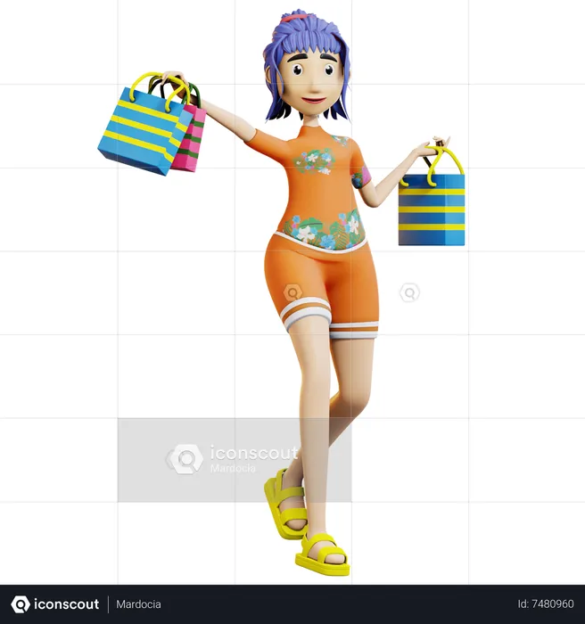 Female tourist doing shopping  3D Illustration