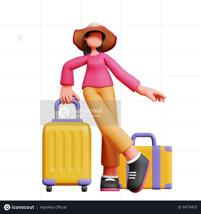 Female Tourist Is Going On Vacation  3D Illustration