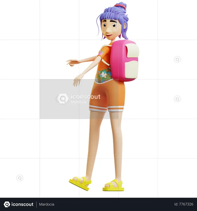 Female tourist with cute bag  3D Illustration
