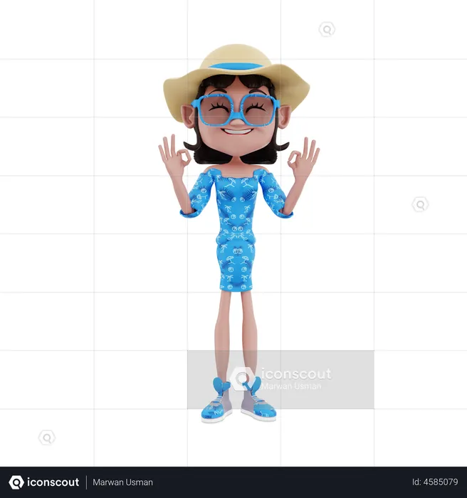 Female Traveler showing super sign  3D Illustration