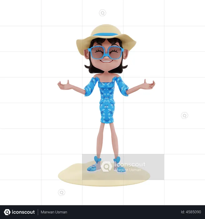 Female Traveler with wide open arms  3D Illustration