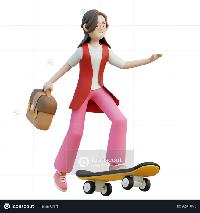 Female Using A Skateboard  3D Illustration