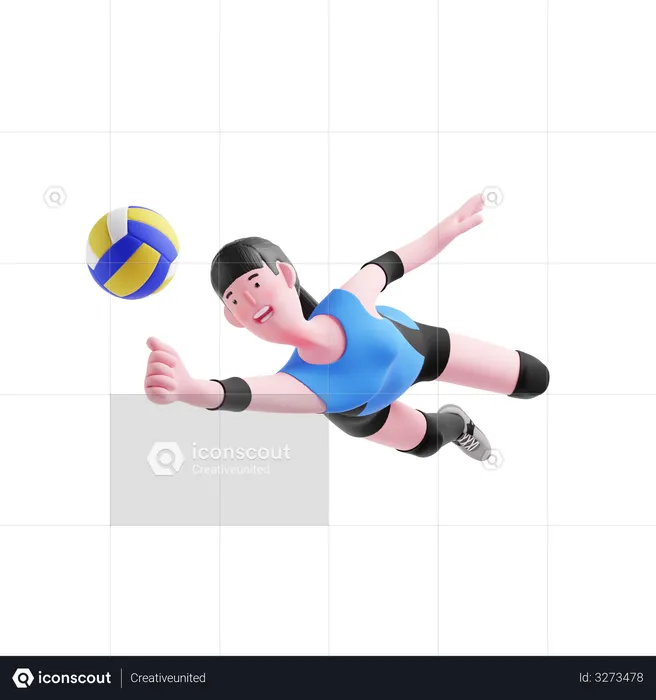 Female Volleyball player diving to catch ball  3D Illustration