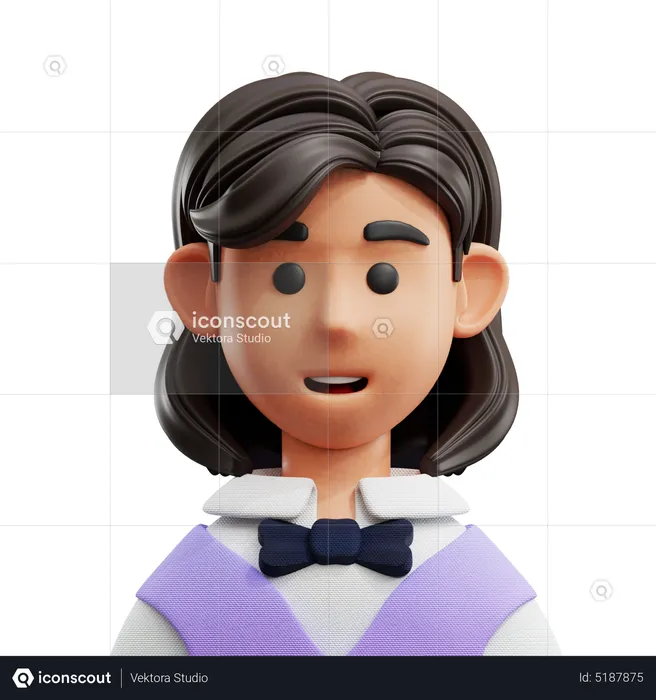 Female Waiter Avatar  3D Icon