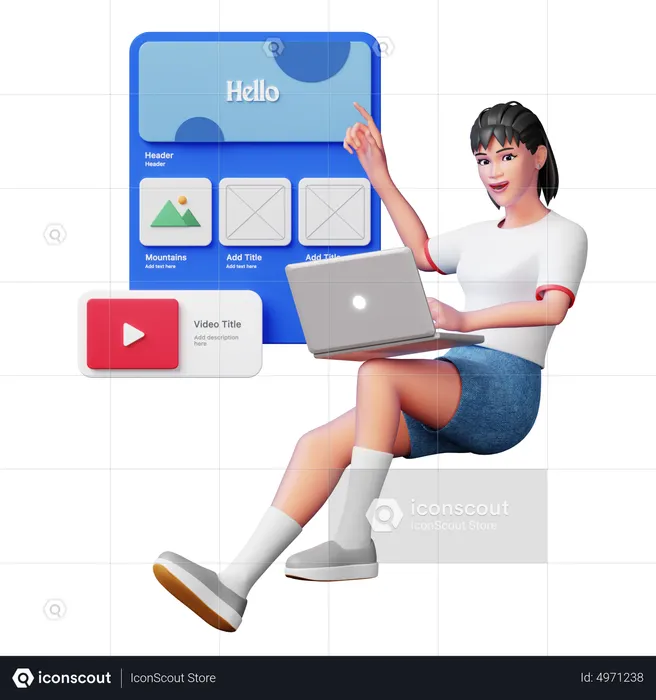 Female web designer working on Landing Page Design  3D Icon