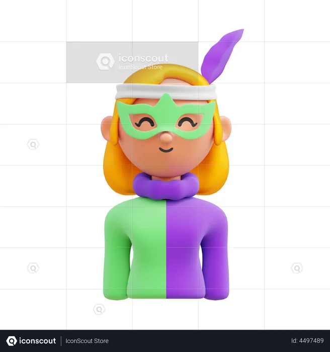 Female With Carnival Mask  3D Icon