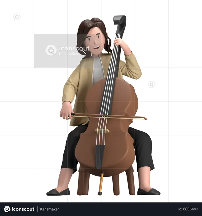 Female With Cello  3D Icon