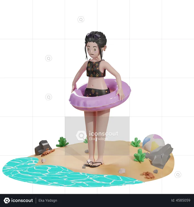 Female with floating balloon  3D Illustration