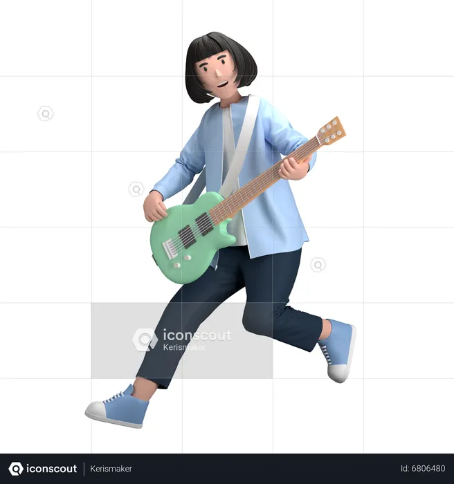 Female With Guitar  3D Illustration