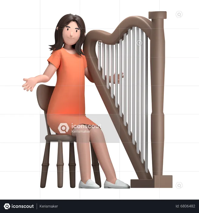 Female With Harp  3D Illustration