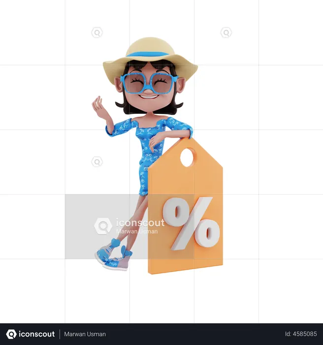 Female with shopping discount tag  3D Illustration