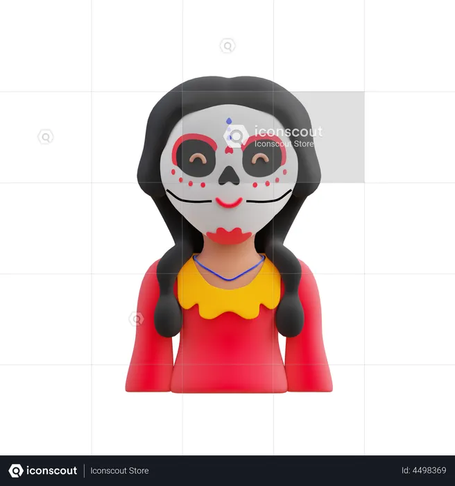 Female With Skull Mask  3D Illustration