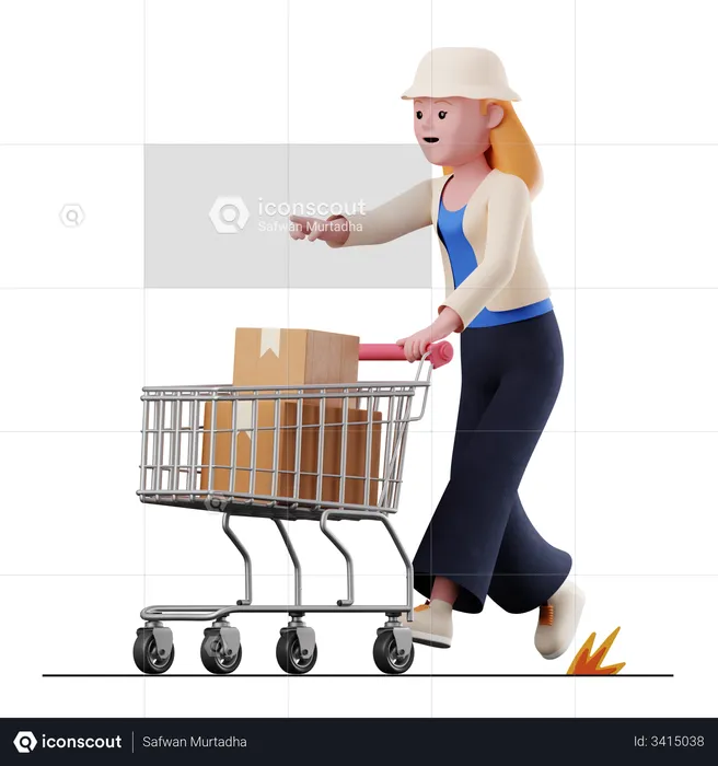 Female With Trolley  3D Illustration