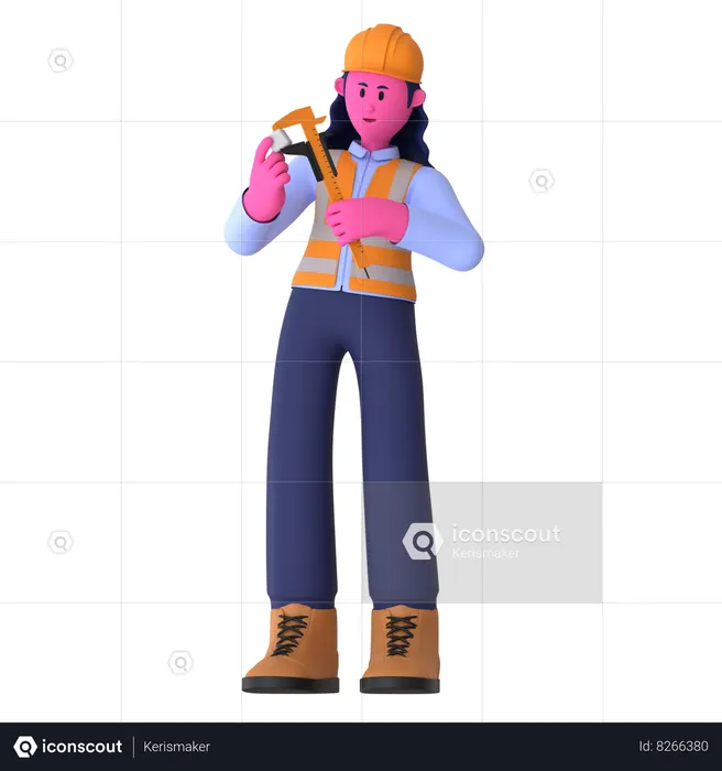 Female Worker Holding Caliper  3D Illustration