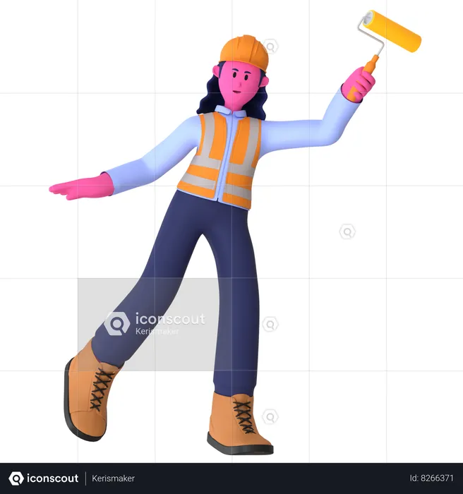 Female Worker Holding Paint Roller  3D Illustration