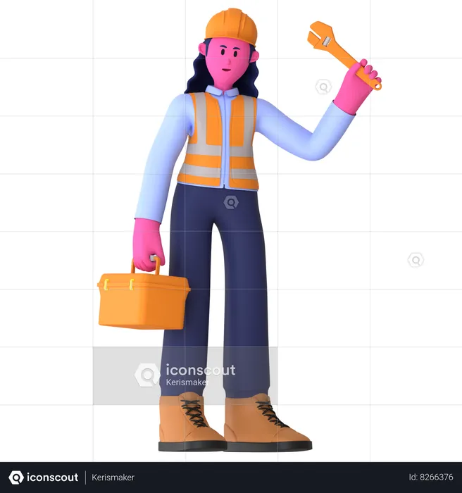 Female Worker Holding Tool Box  3D Illustration