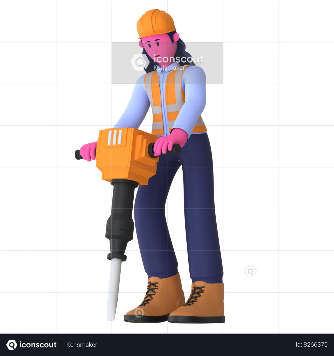 Female Worker Using Jackhammer 3D Illustration download in PNG, OBJ or